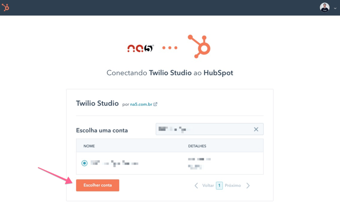 escolher-conta-para-instalar-app-hubspot-twilio-studio